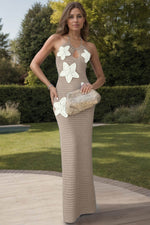 Crochet Flower Halter Neck Knit Dress Mocha for a perfect OOTD – dress to impress outfits from Amexza