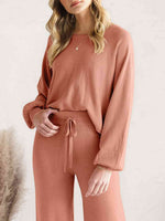 Long Sleeve Lounge Top and Drawstring Pants Set for a perfect OOTD – dress to impress outfits from Amexza