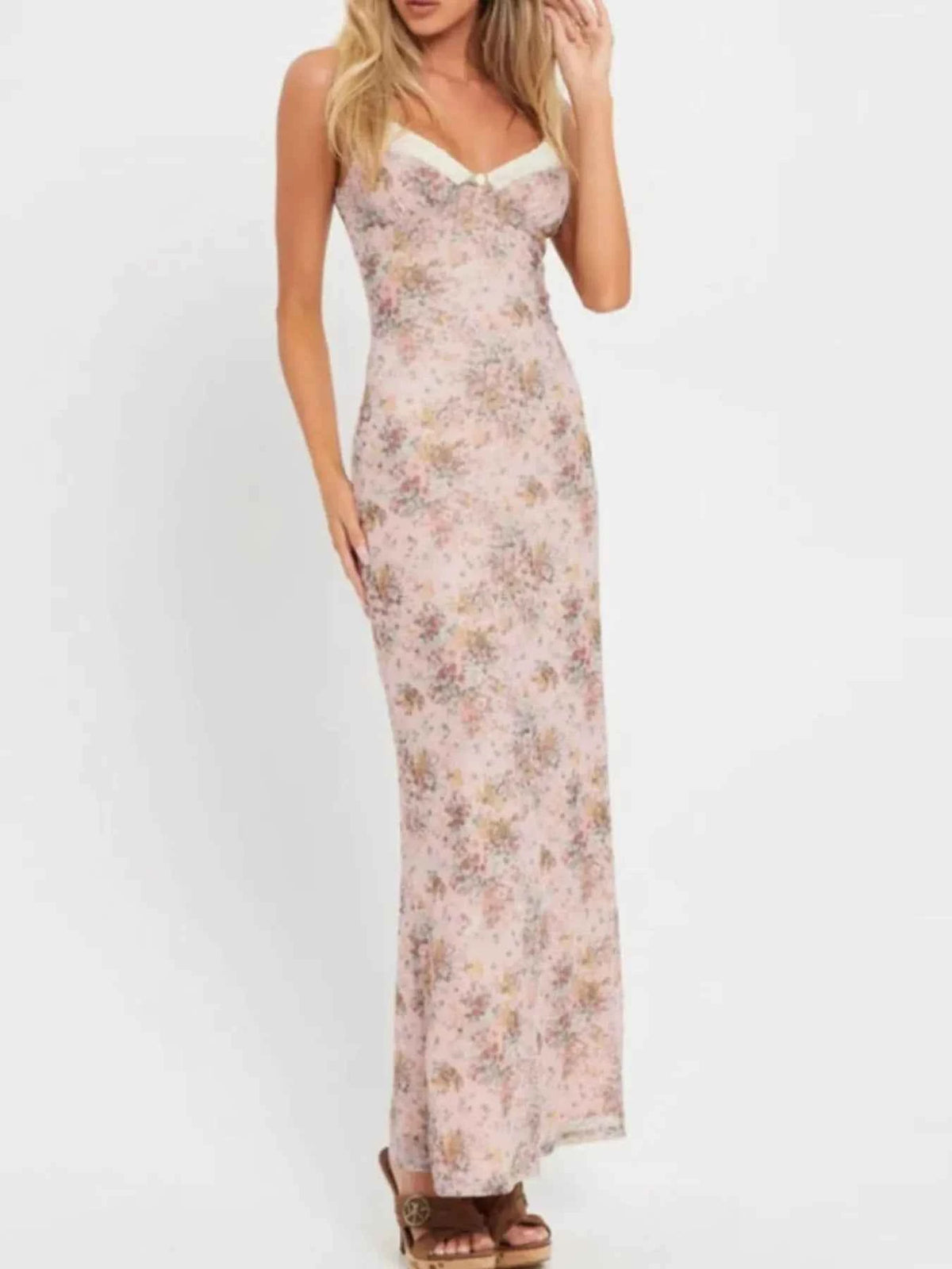 Floral Print Maxi Cami Dress with V-Neck