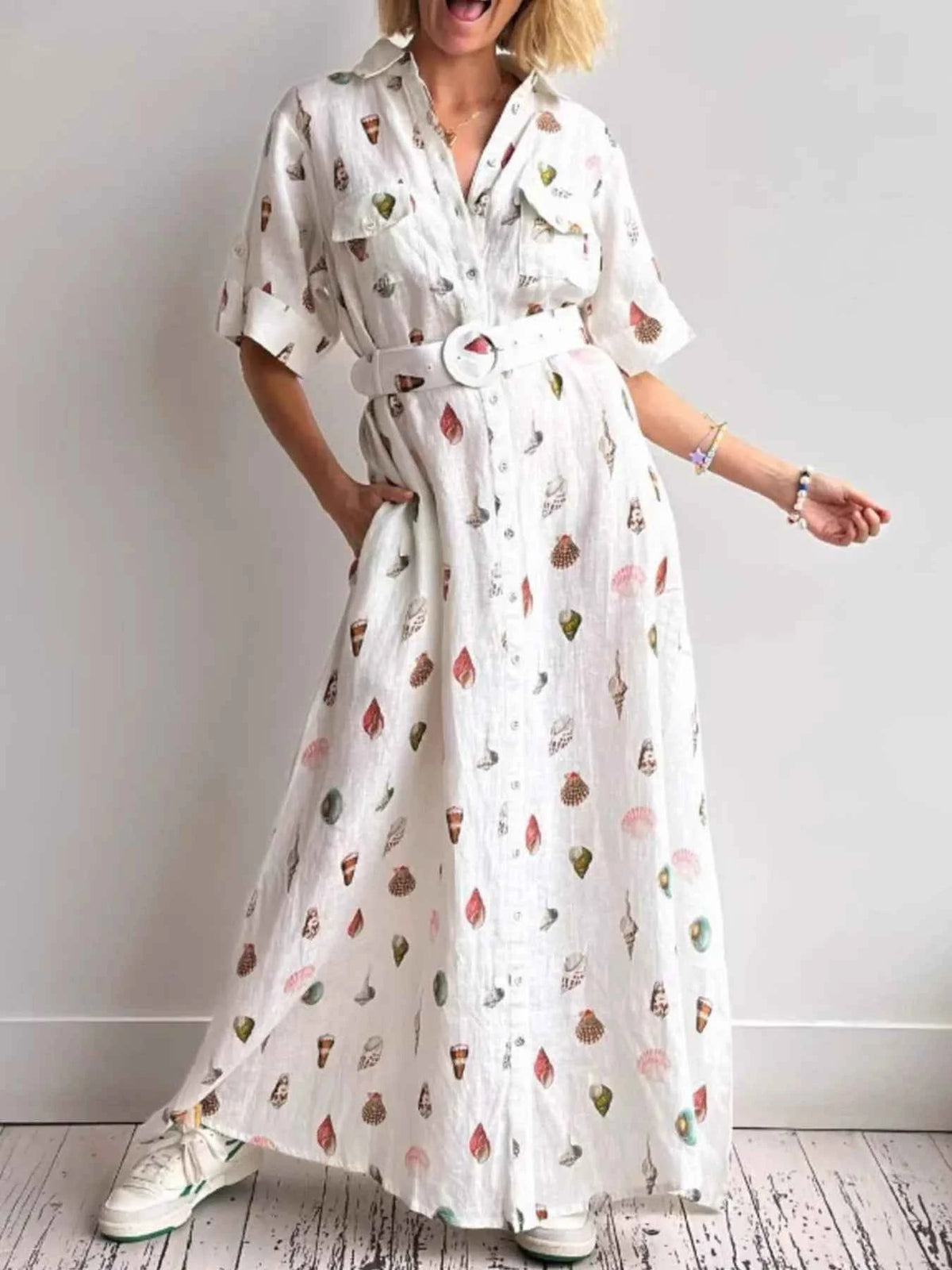 Printed Button Up Maxi Shirt Dress
