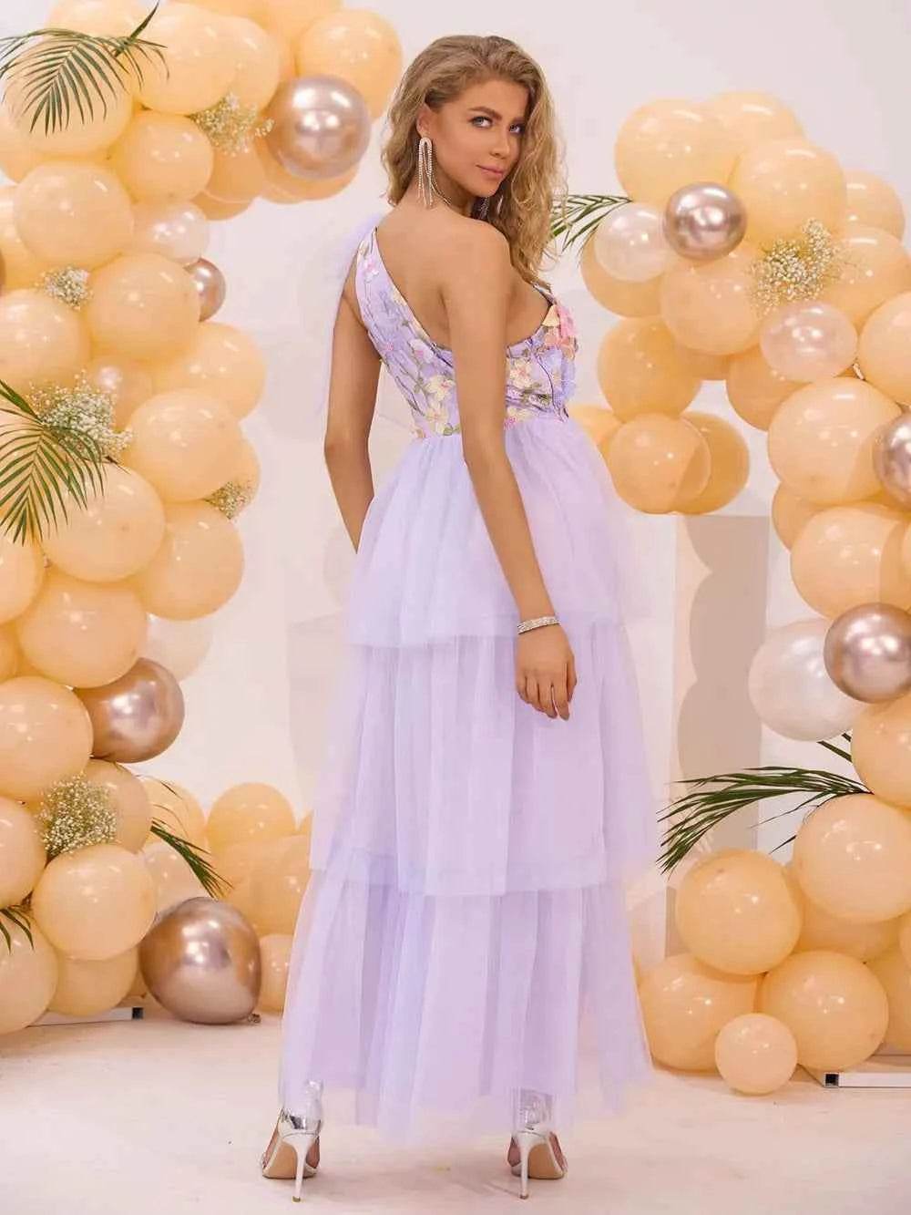 Embroidered Layered Single Shoulder Dress for a perfect OOTD – dress to impress outfits from Amexza