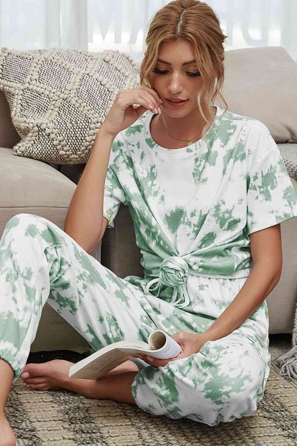Shiny Tie-Dye Tee and Drawstring Waist Joggers Lounge Set for a perfect OOTD – dress to impress outfits from Amexza