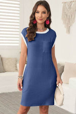 Contrast Trim Pocketed Round Neck Dress for a perfect OOTD – dress to impress outfits from Amexza