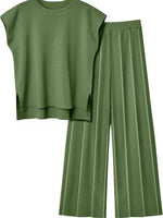 Round Neck Cap Sleeve Top and Pants Knit Set for a perfect OOTD – dress to impress outfits from Amexza