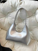 PU Leather Shoulder Bag with Zip Silver One Size for a perfect OOTD – dress to impress outfits from Amexza