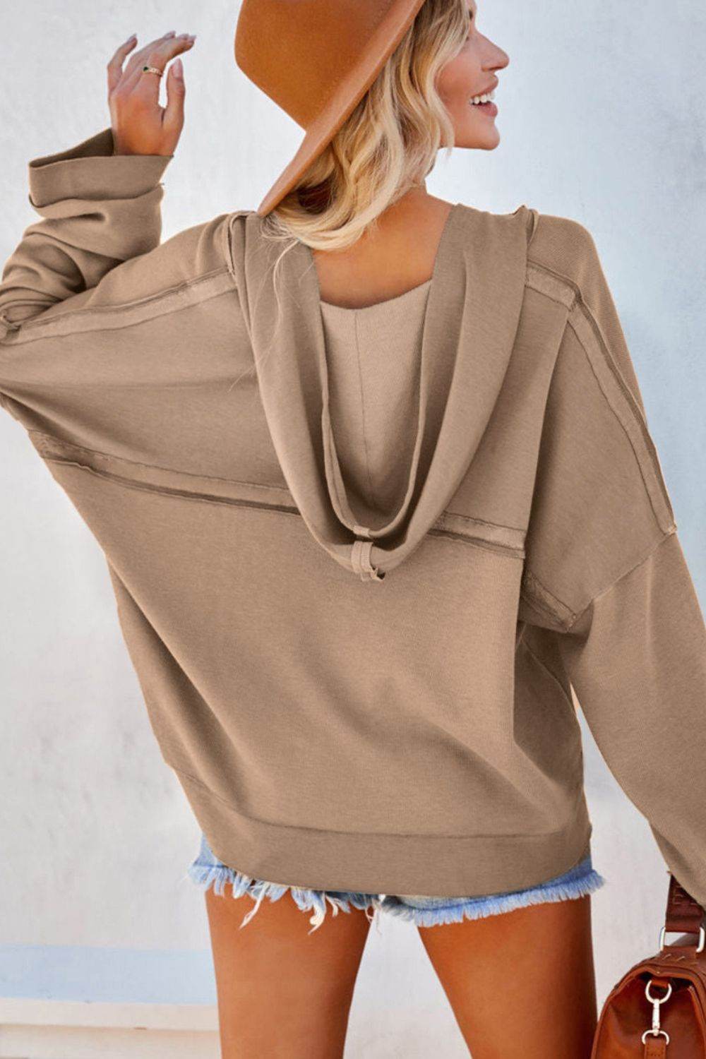 Exposed Seam Long Sleeve Hoodie for a perfect OOTD – dress to impress outfits from Amexza