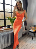 Backless Cowl Neck Sleeveless Cami Dress - Amexza