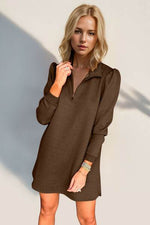 Double Take Textured Quarter Zip Long Sleeve Dress for a perfect OOTD – dress to impress outfits from Amexza