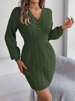 Buttoned Cable-Knit V-Neck Sweater Dress for a perfect OOTD – dress to impress outfits from Amexza