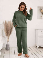 Ivy Lane Teddy Long Sleeve Top and Pants Lounge Set Matcha Green for a perfect OOTD – dress to impress outfits from Amexza