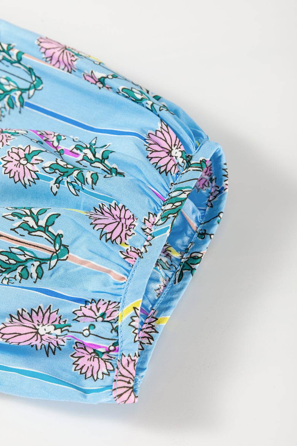 Smocked Floral Print Tie Neck Blouse - Amexza