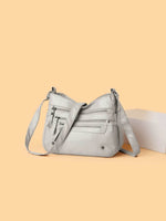 PU Leather Multi Pockets Shoulder Bag Light Gray One Size for a perfect OOTD – dress to impress outfits from Amexza