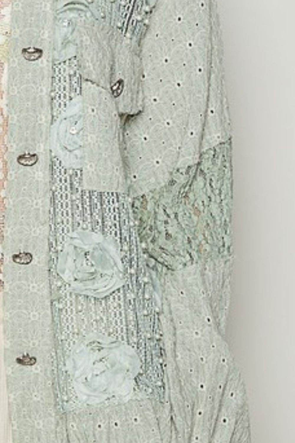 POL Eyelet Flower Pearl Detail Lace Patchwork Shirt for a perfect OOTD – dress to impress outfits from Amexza