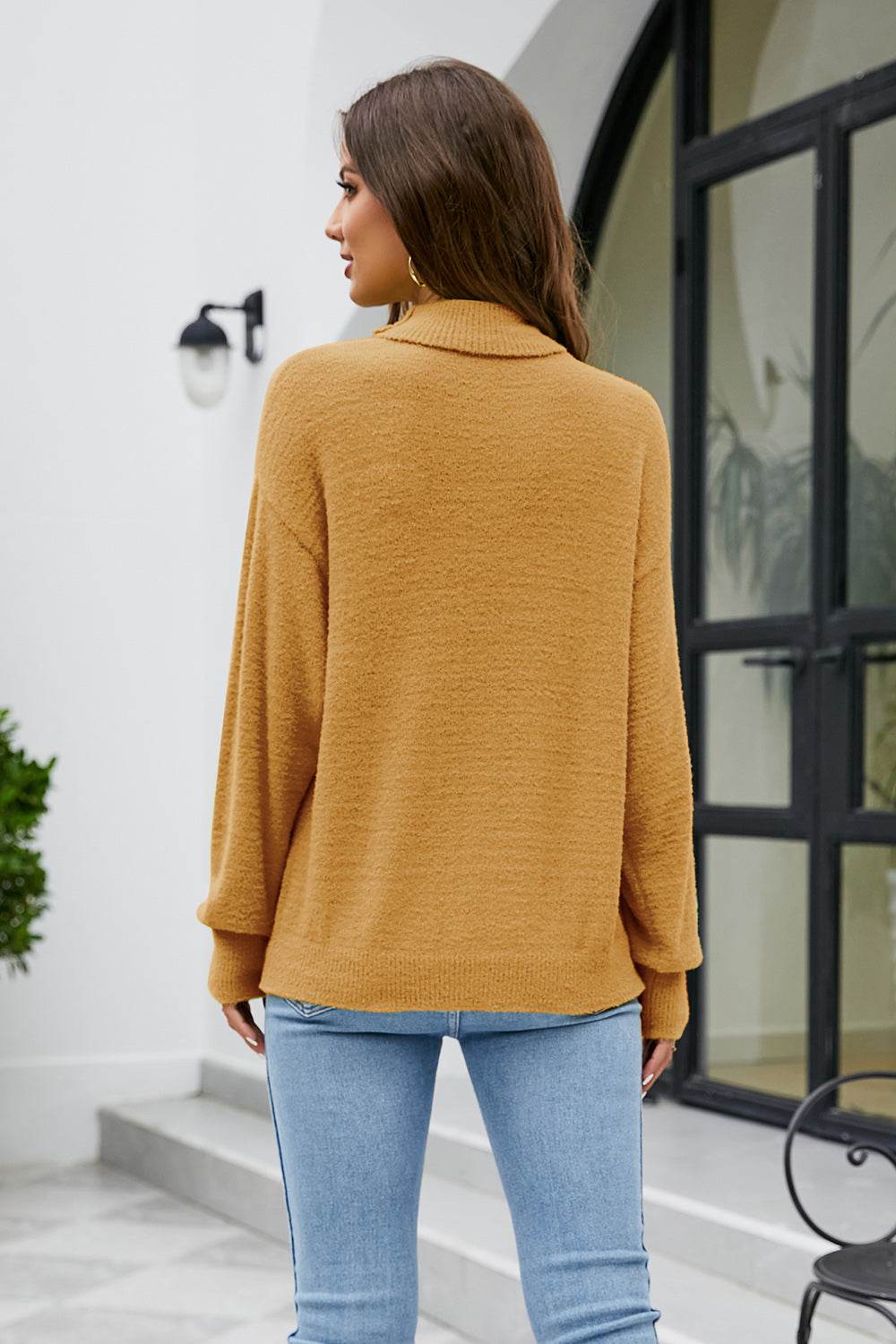 Mock Neck Dropped Shoulder Long Sleeve Sweater for a perfect OOTD – dress to impress outfits from Amexza