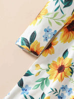 Kids Sunflower Print Round Neck Long Sleeve Dress for a perfect OOTD – dress to impress outfits from Amexza