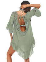 Backless Cutout Three-Quarter Sleeve Cover Up for a perfect OOTD – dress to impress outfits from Amexza