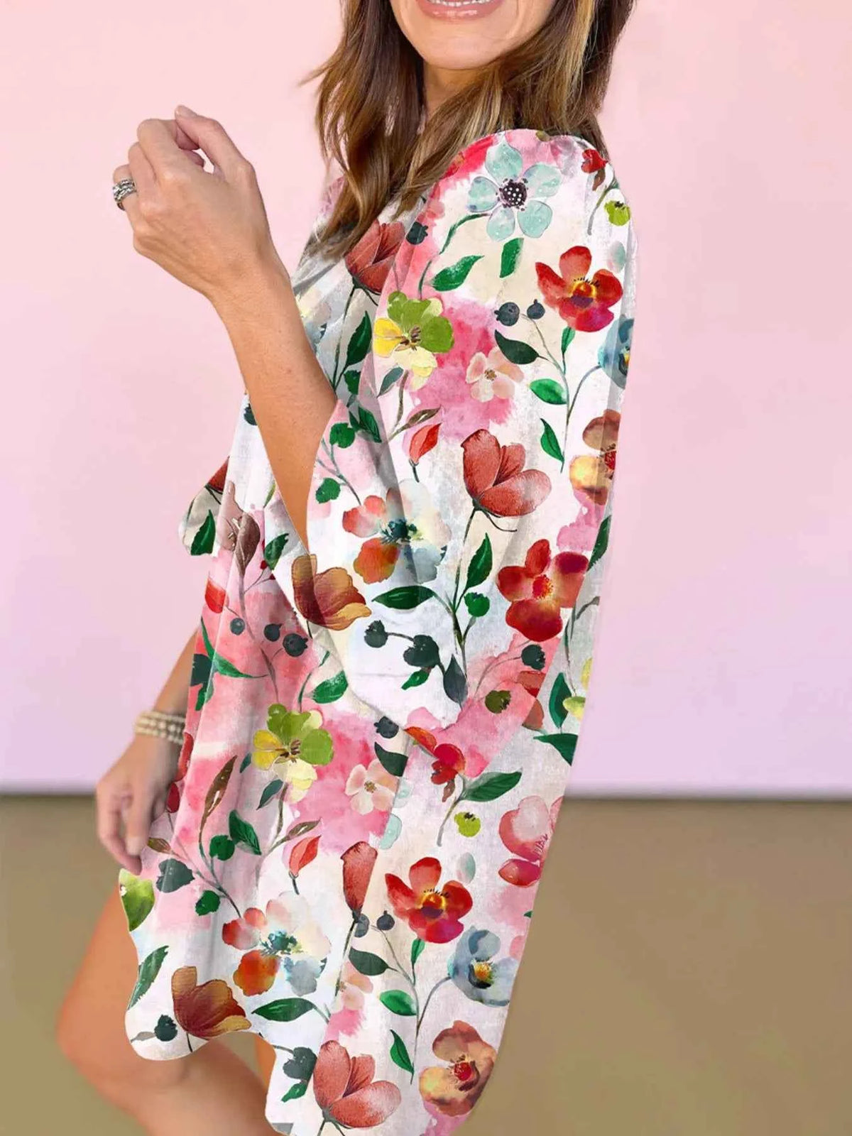 Floral Print Notched Tunic Dress