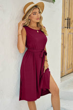 Tied Round Neck Sleeveless Dress - Amexza