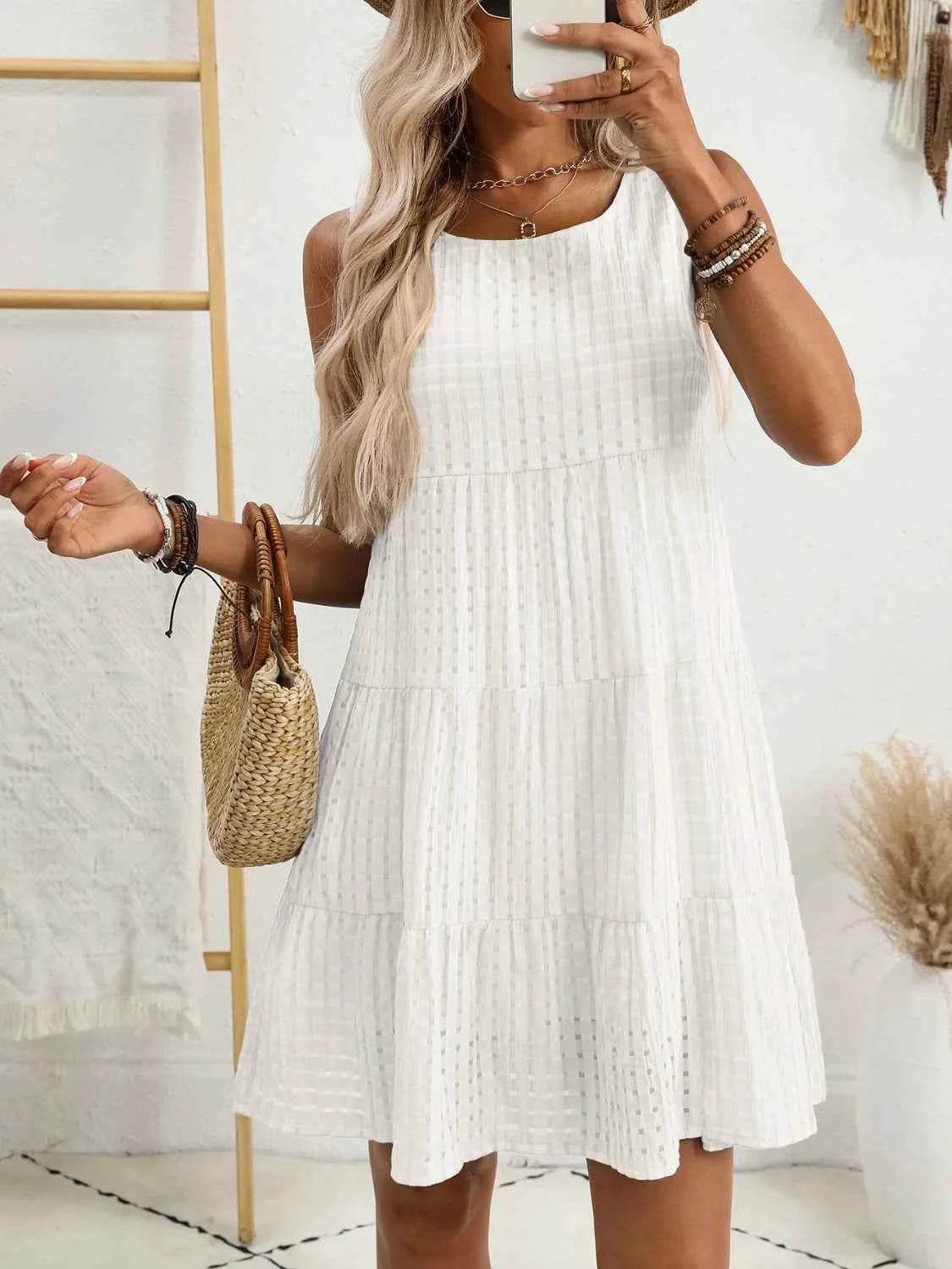 Plaid Round Neck Sleeveless Mini Dress for a perfect OOTD – dress to impress outfits from Amexza