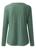 Decorative Button Round Neck Long Sleeve Top - Amexza