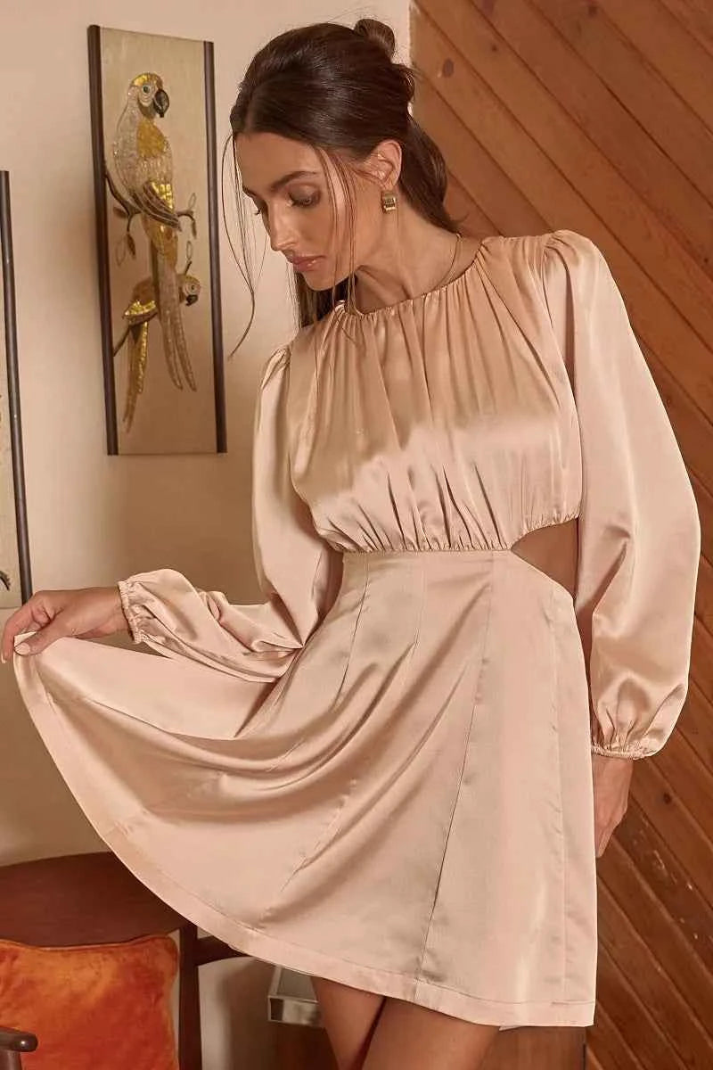 Mittoshop Satin Side Cutout Detail Mini Dress