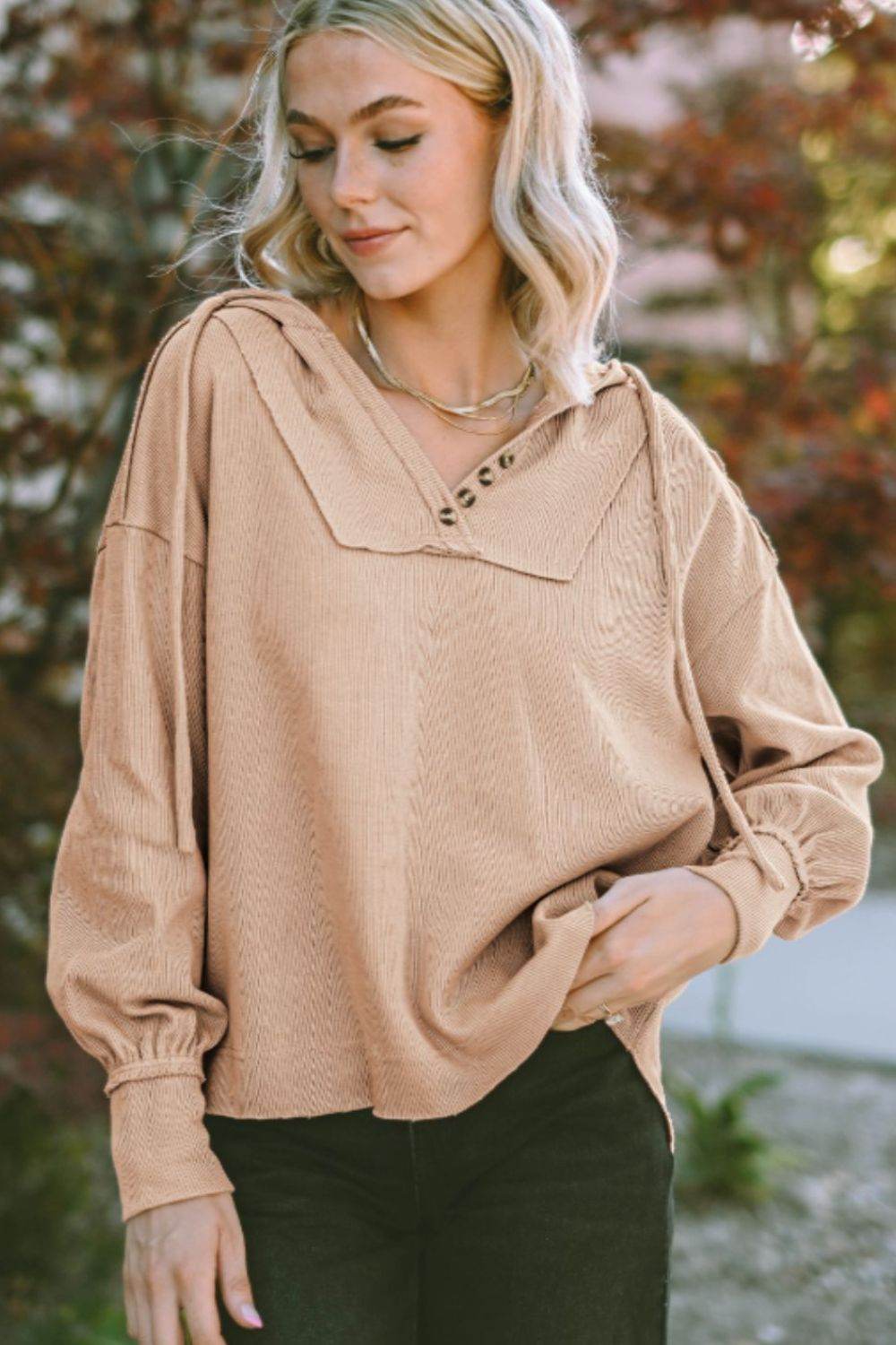 Drawstring Long Sleeve Hoodie for a perfect OOTD – dress to impress outfits from Amexza