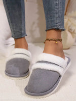 Contrast Faux Fur Round Toe Slippers Dark Gray for a perfect OOTD – dress to impress outfits from Amexza