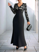 Lace V-Neck Long Sleeve Maxi Dress