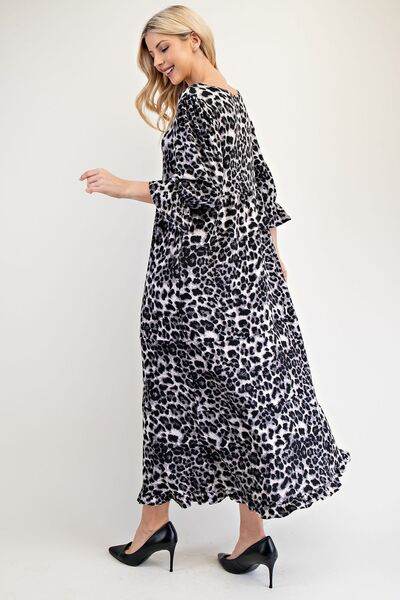 Celeste Full Size Leopard Round Neck Flounce Sleeve Dress for a perfect OOTD – dress to impress outfits from Amexza