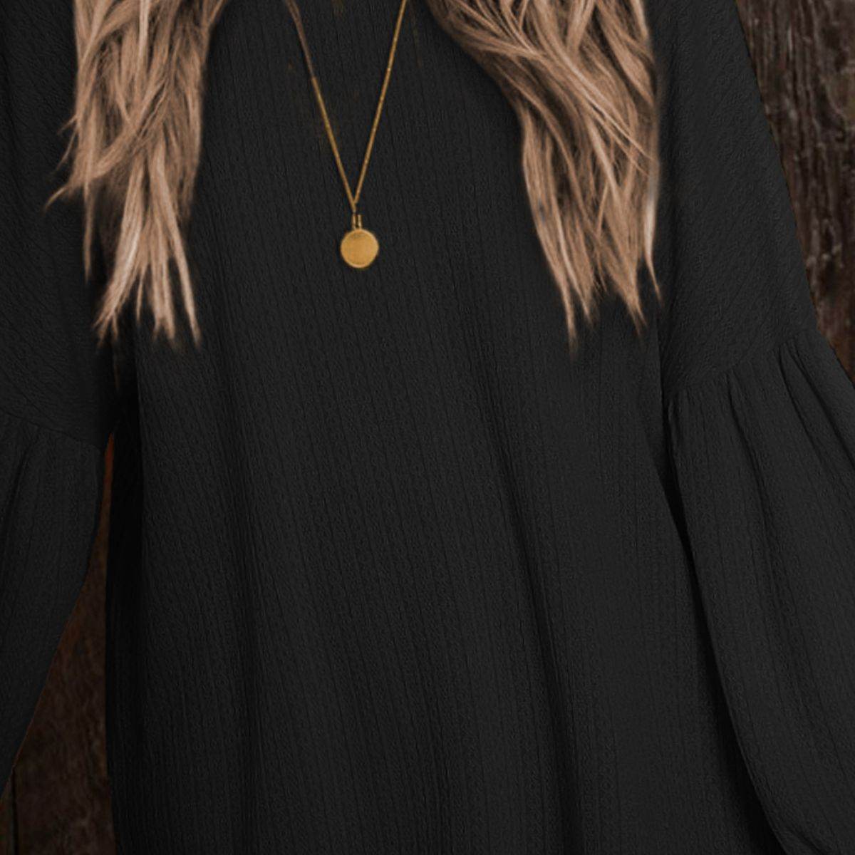 Round Neck Long Sleeve Ruched Blouse - Amexza