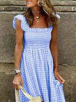 Smocked Gingham Maxi Dress with Ruffle Straps