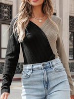 Contrast Surplice Long Sleeve T-Shirt - Amexza