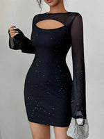 Glitter Cutout Long Sleeve Mini Dress