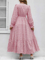 Smocked Waist Polka Dot Long Sleeve Maxi Dress