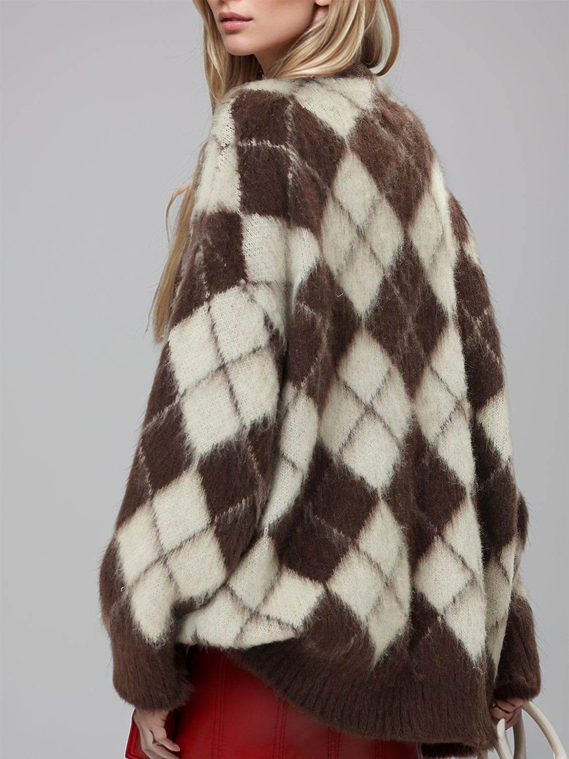 Plaid V-Neck Button Up Cardigan - Amexza