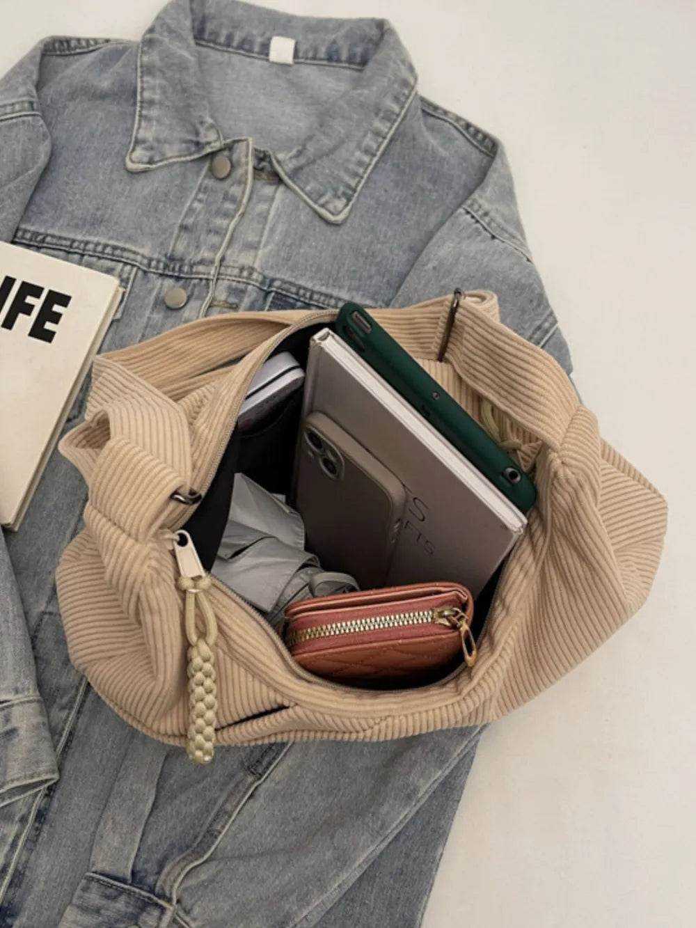 Ribbed Adjustable Strap Shoulder Bag for a perfect OOTD – dress to impress outfits from Amexza