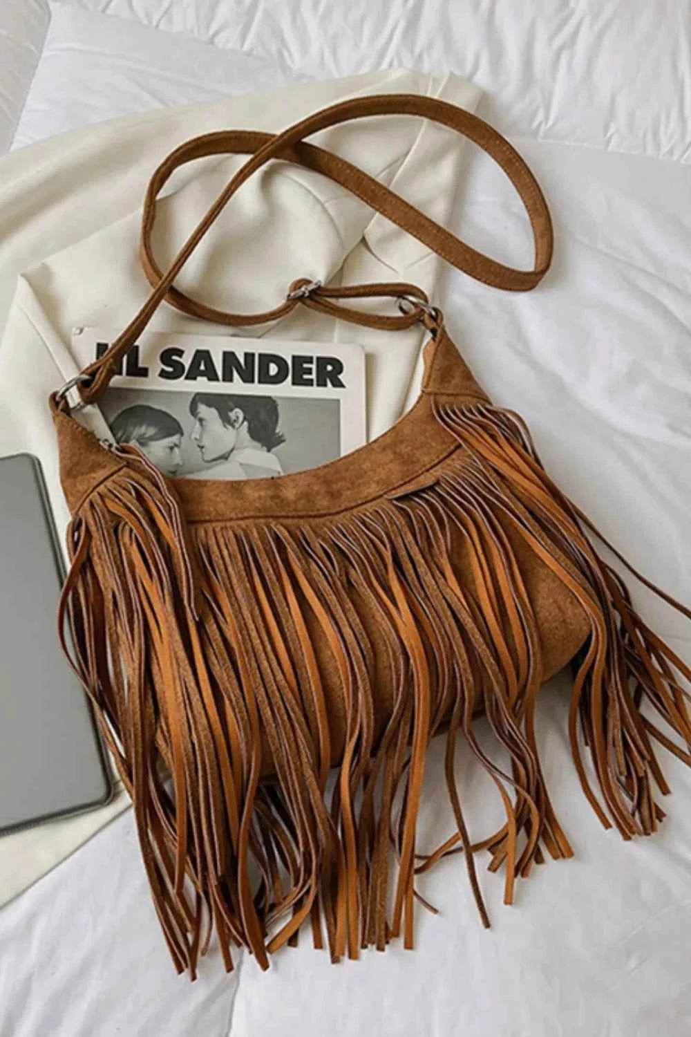 Suede Fringe Adjustable Strap Shoulder Bag for a perfect OOTD – dress to impress outfits from Amexza