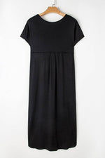 Slit Round Neck Short Sleeve Maxi Dress - Amexza
