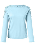 Full Size Cutout Round Neck Long Sleeve T-Shirt - Amexza