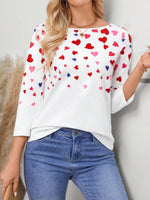 Heart Round Neck Long Sleeve T-Shirt - Amexza