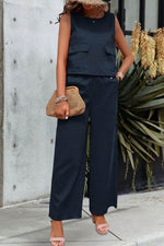 Devine Round Neck Tank and Wide Leg Pants Set for a perfect OOTD – dress to impress outfits from Amexza