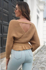 Tie Waist Ruffle Hem Sweater for a perfect OOTD – dress to impress outfits from Amexza