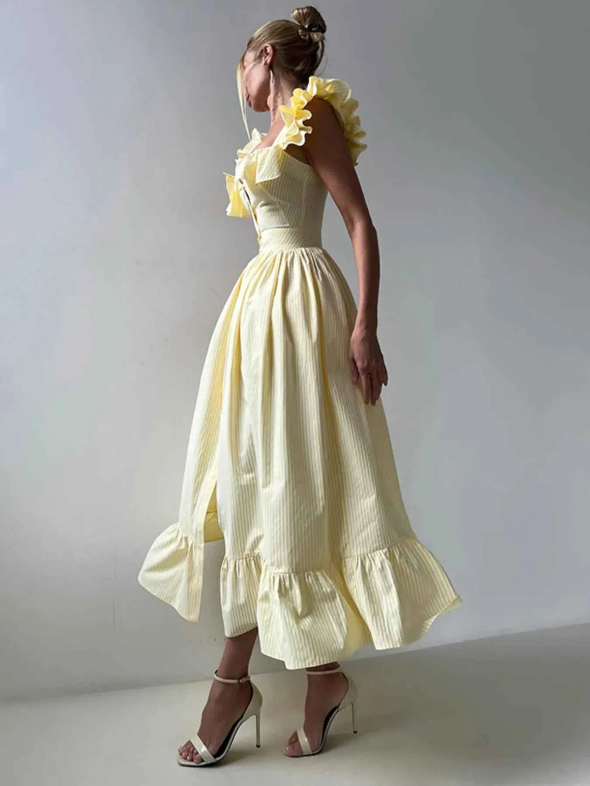 Ruffled Striped Square Neck Dress