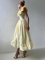 Ruffled Striped Square Neck Dress