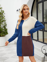 Color Block Dropped Shoulder Sweater Dress Royal Blue for a perfect OOTD – dress to impress outfits from Amexza