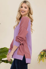 Celeste Full Size High-Low Contrast Round Neck Sweatshirt for a perfect OOTD – dress to impress outfits from Amexza