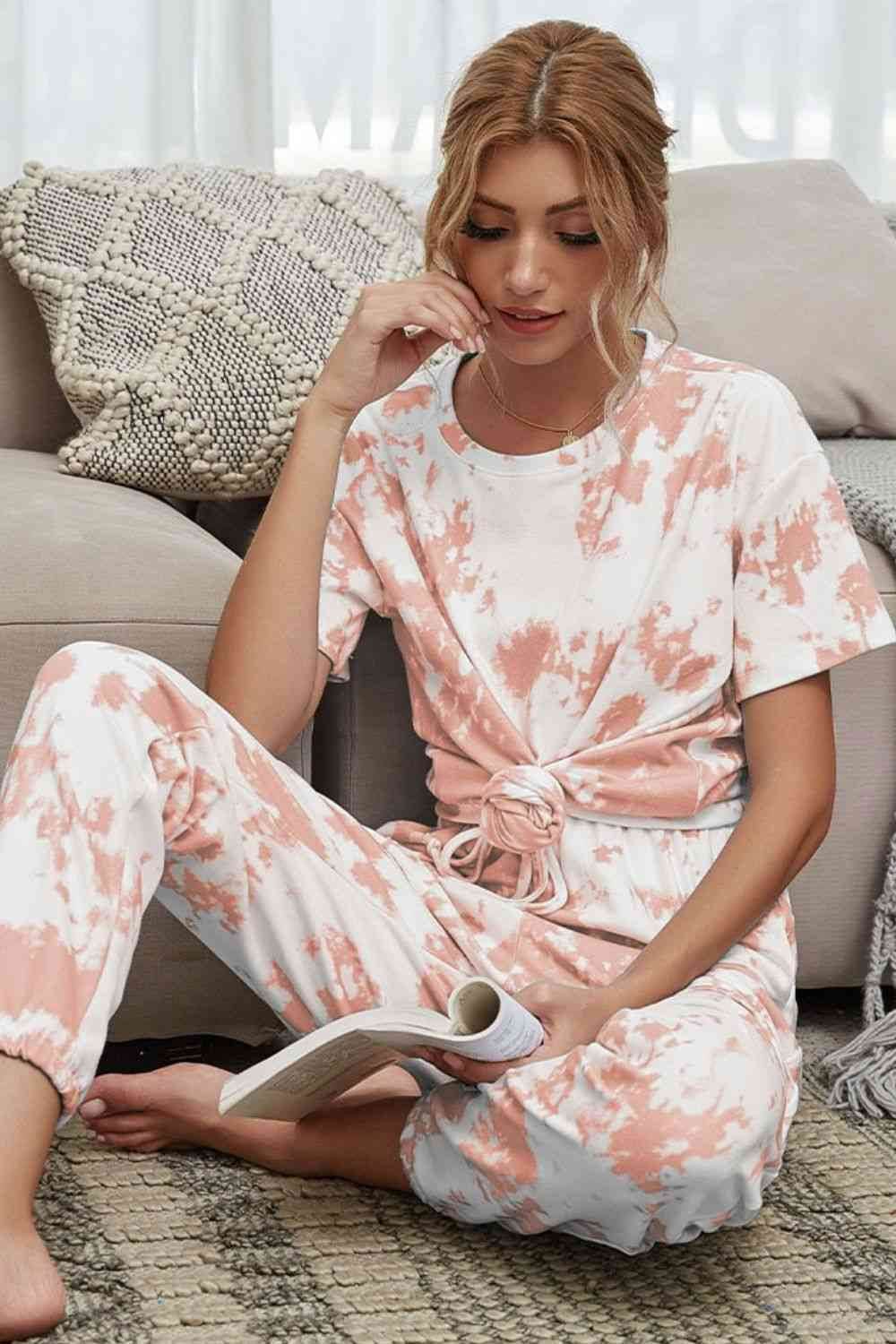 Shiny Tie-Dye Tee and Drawstring Waist Joggers Lounge Set for a perfect OOTD – dress to impress outfits from Amexza