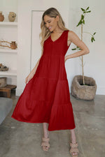 FAM-FAM Tiered V-Neck Sleeveless Dress - Amexza