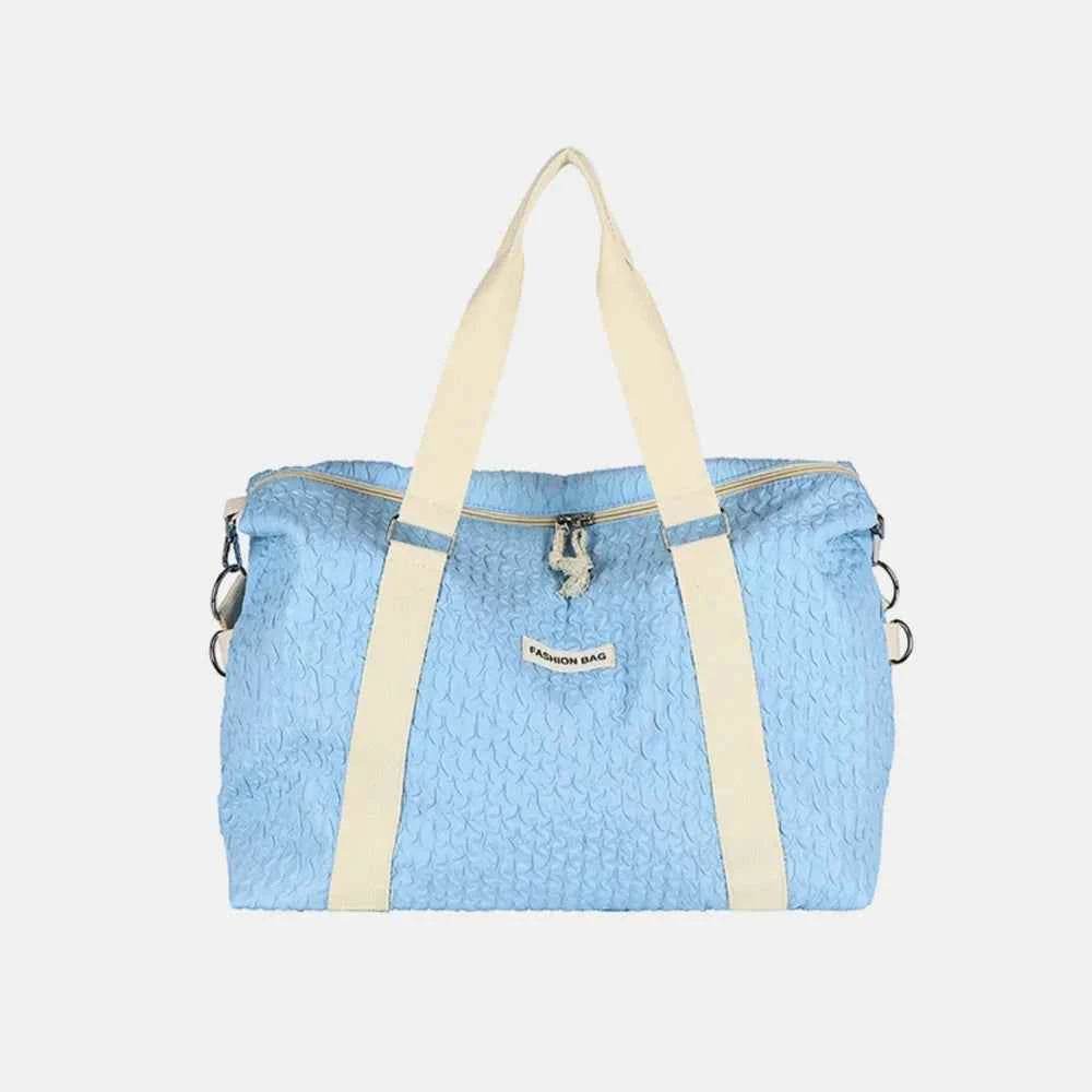 Textured Nylon Travel Bag Pastel Blue One Size for a perfect OOTD – dress to impress outfits from Amexza