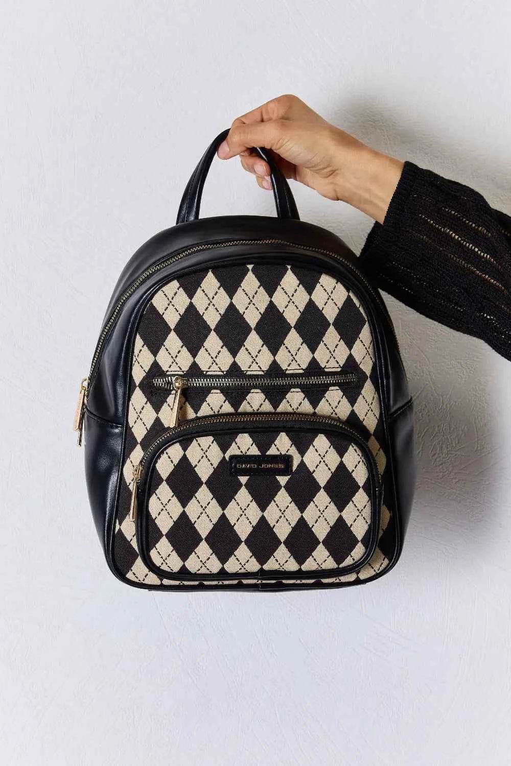 David Jones Argyle Pattern PU Leather Backpack for a perfect OOTD – dress to impress outfits from Amexza
